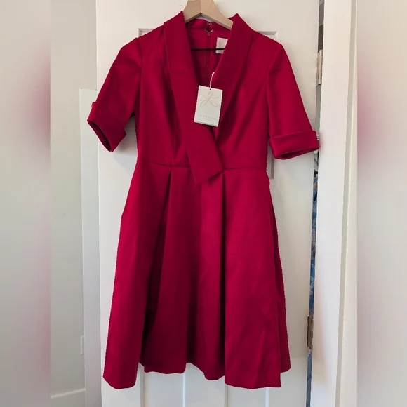 NWT Gal Meets Glam Collection Ruby Red Satin Christmas Holiday Dress 6 Petite - Picture 8 of 9